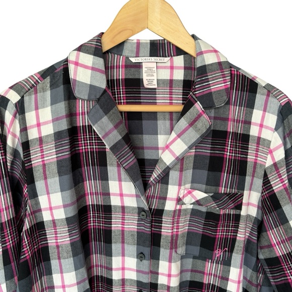 Victoria's Secret Pink/Grey Plaid Flannel Pajama Top XSmall - Picture 4 of 10